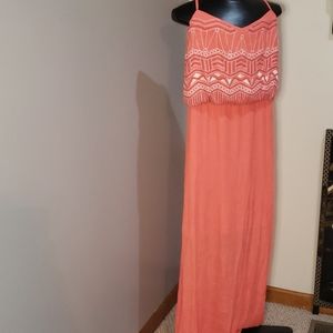 Cato Coral Maxi Dress with Embroidered Bodice